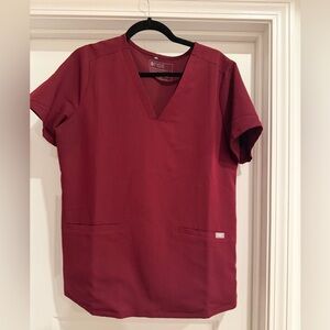 Figs Maroon V-Neck Scrub Top